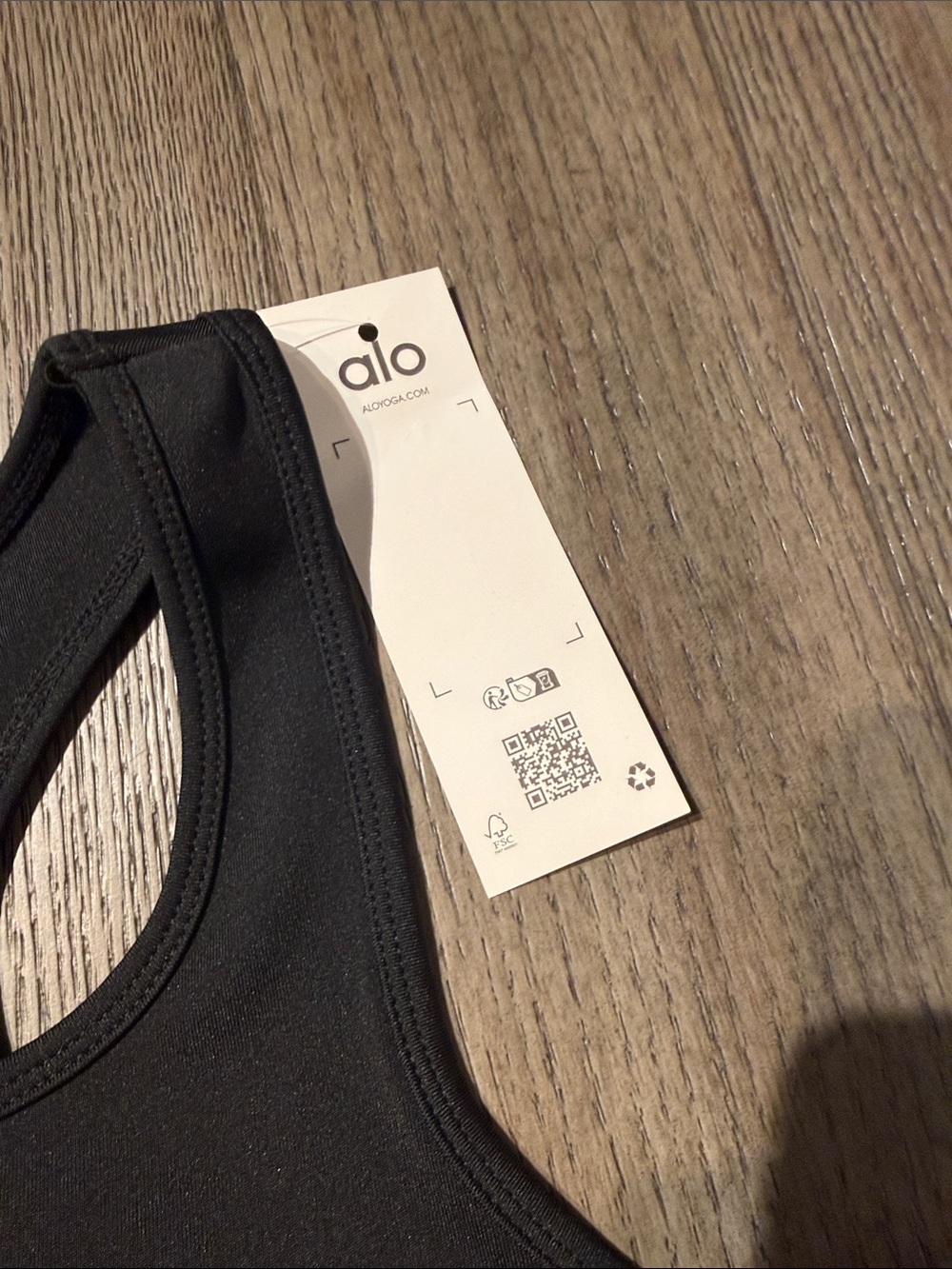 ALO Yoga Black Racerback Sports Bra with White Logo - Picture 4 of 5